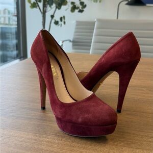 Prada Deep Red Suede Heels